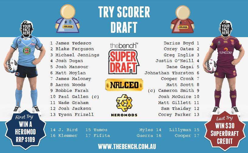 Third State of Origin Try Scorer Draft